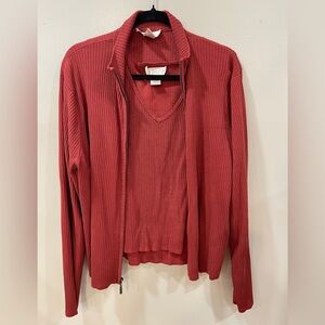 VTG Doncaster Silk Blend Rust Red Ribbed Knit Sleeveless Top and Sweater Set